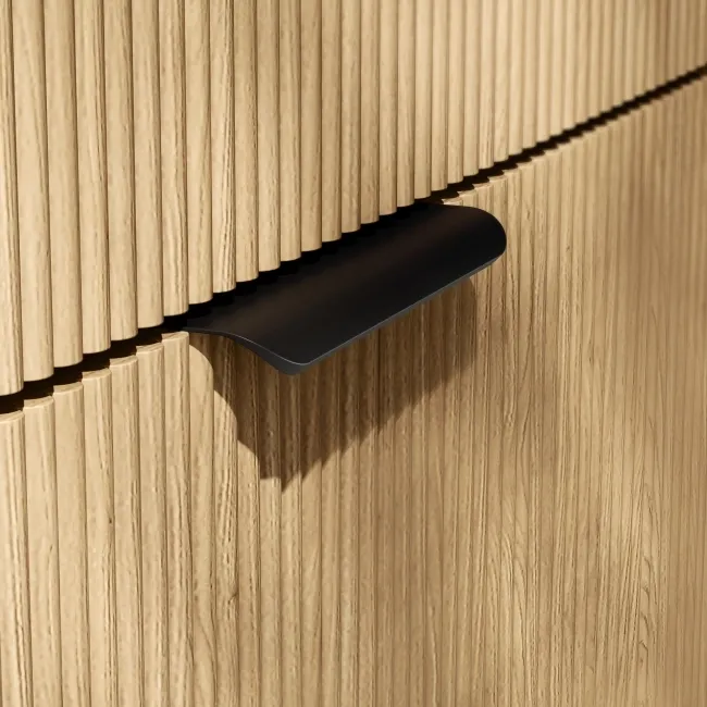 Sicily Fluted Country Oak Side Cabinet Unit 300mm - Black Accents