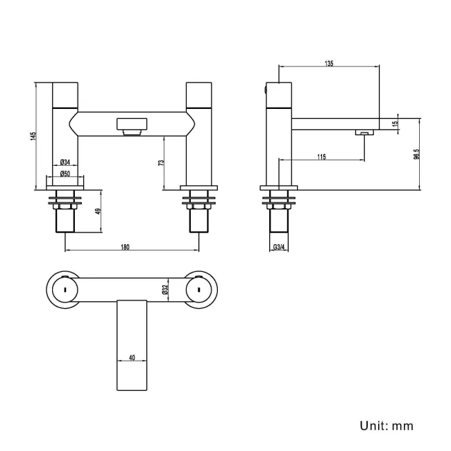Tyne Matt Black Basin & Bath Mixer Tap Set