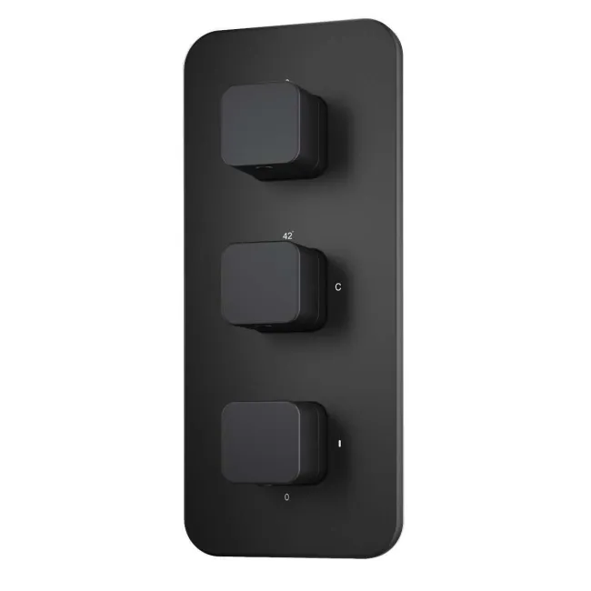 Galway Premium Matt Black Square Thermostatic Set - 200mm Head, Hand Shower & Body Jets