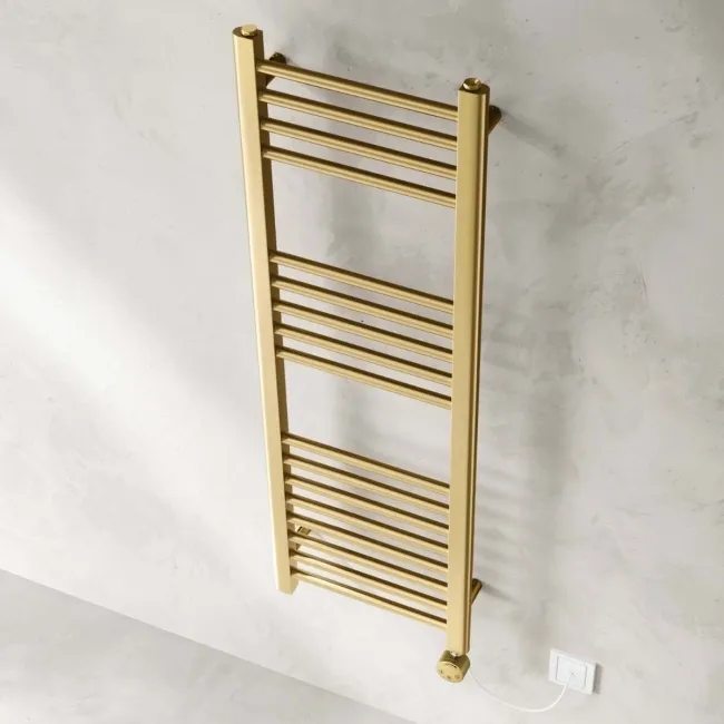 Barcelona Electric Brushed Brass Straight Heated Towel Rail 1200x400mm