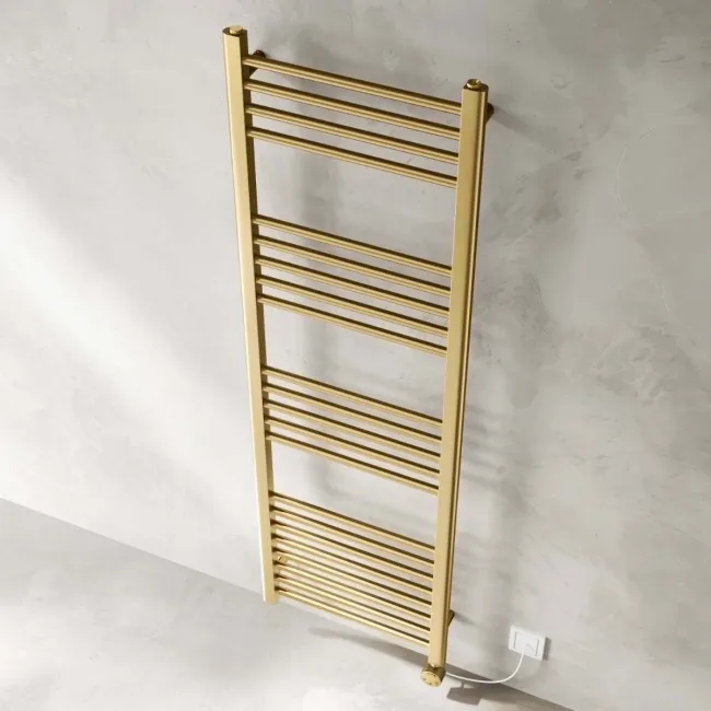 Barcelona Electric Brushed Brass Straight Heated Towel Rail 1600x500mm