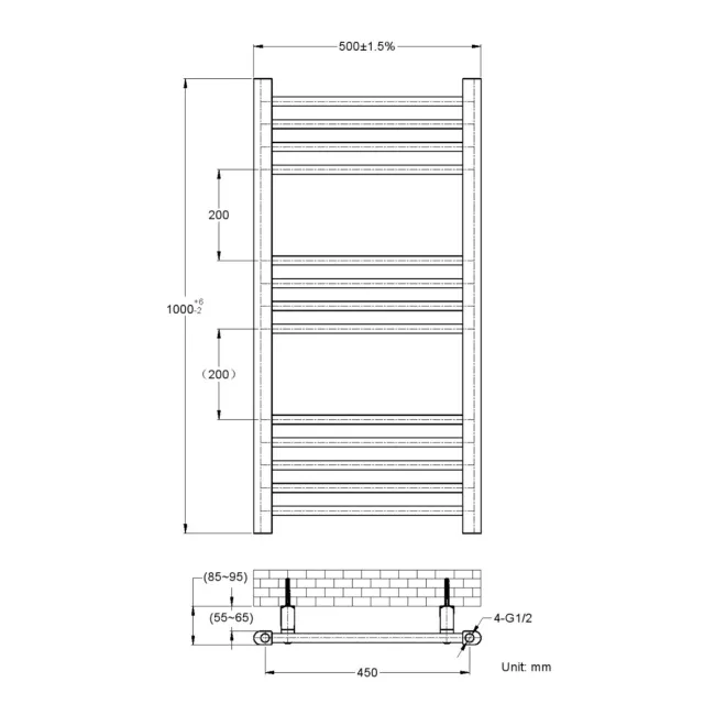 Barcelona Electric Antique Gold Straight Heated Towel Rail 1000x500mm