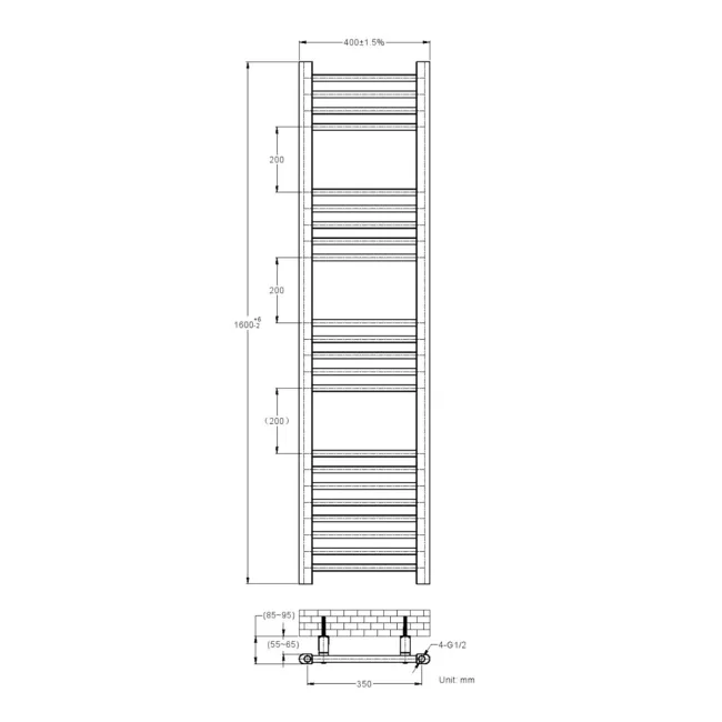 Barcelona Electric Antique Gold Straight Heated Towel Rail 1600x400mm