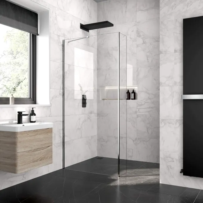 Copenhagen Easy Clean 8mm Wet Room Shower Glass 900mm & 250mm Return Panel