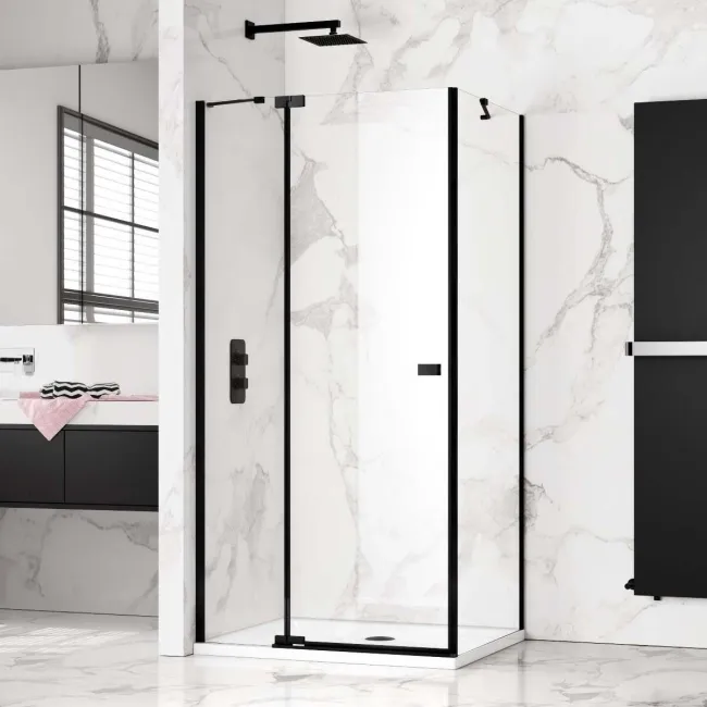 Vienna Matt Black Easy Clean 8mm Hinged Shower Enclosure 1000x800mm