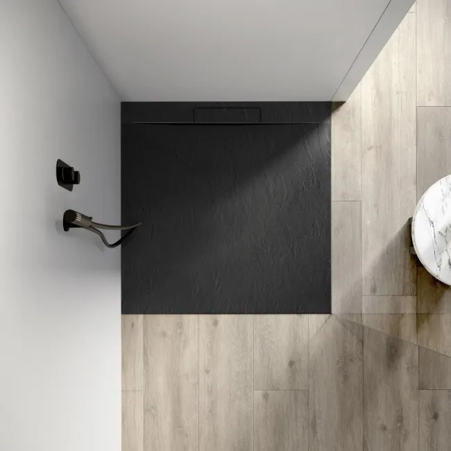 Tokyo Square Matt Black Slate Texture Stone Shower Tray 800x800mm