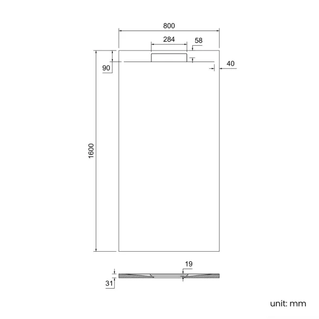 Tokyo Rectangular Matt Black Slate Texture Stone Shower Tray 1600x800mm