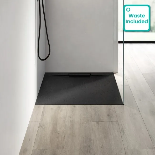 Tokyo Square Matt Black Slate Texture Stone Shower Tray 900x900mm
