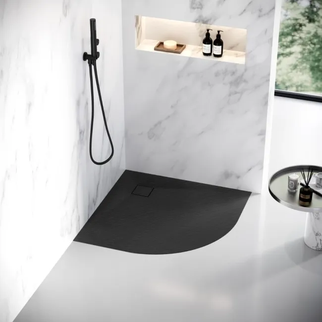 Berlin Quadrant Matt Black Slate Effect SMC Composite Shower Tray 800x800mm