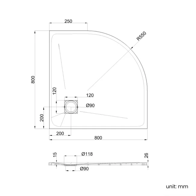 Berlin Quadrant Matt Black Slate Effect SMC Composite Shower Tray 800x800mm