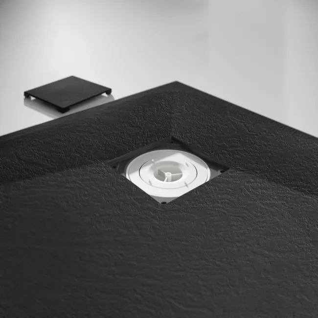 Berlin Quadrant Matt Black Slate Effect SMC Composite Shower Tray 900x900mm
