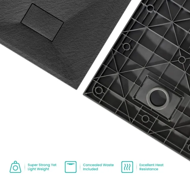 Berlin Quadrant Matt Black Slate Effect SMC Composite Shower Tray 900x900mm