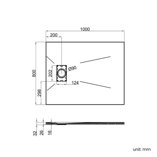 Berlin Rectangular Matt Black Slate Effect SMC Composite Shower Tray 1000x800mm