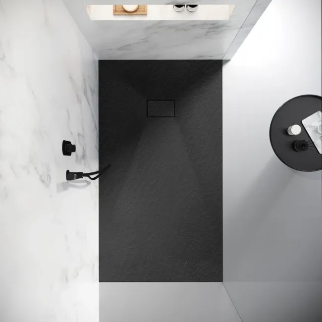 Berlin Rectangular Matt Black Slate Effect SMC Composite Shower Tray 1700x800mm