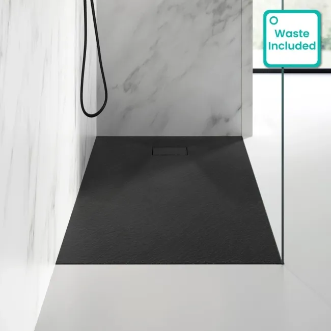 Berlin Rectangular Matt Black Slate Effect SMC Composite Shower Tray 1400x900mm