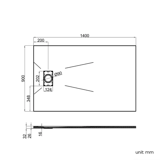 Berlin Rectangular Matt Black Slate Effect SMC Composite Shower Tray 1400x900mm