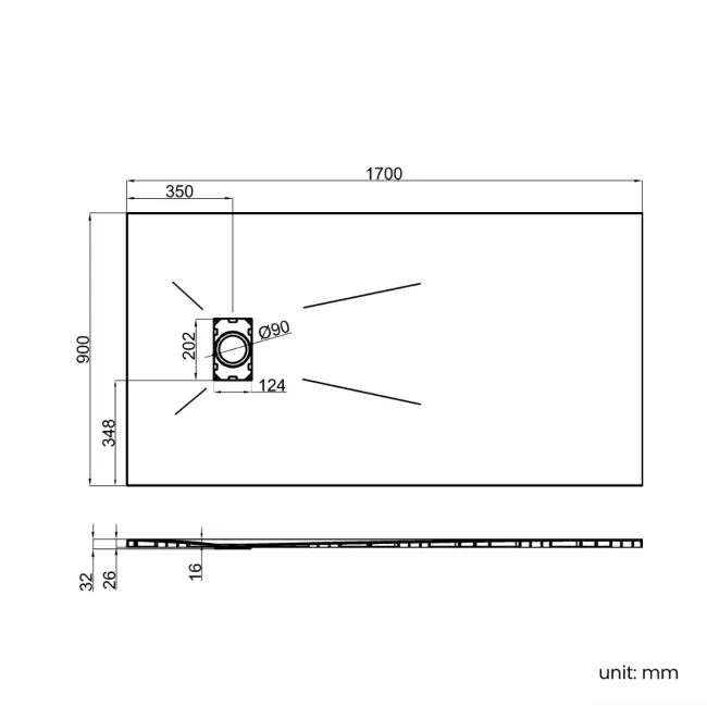 Berlin Rectangular Matt Black Slate Effect SMC Composite Shower Tray 1700x900mm