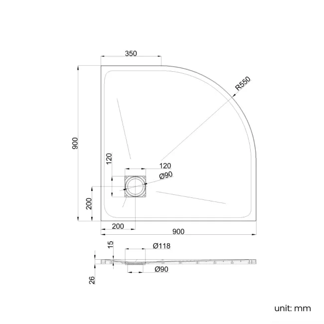 Berlin Quadrant Dark Grey Slate Effect SMC Composite Shower Tray 900x900mm