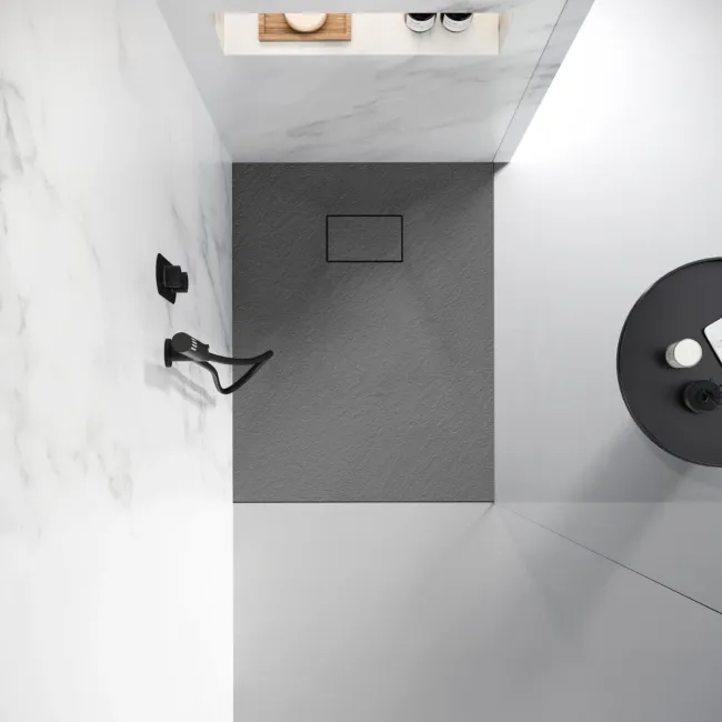 Berlin Rectangular Dark Grey Slate Effect SMC Composite Shower Tray 900x700mm