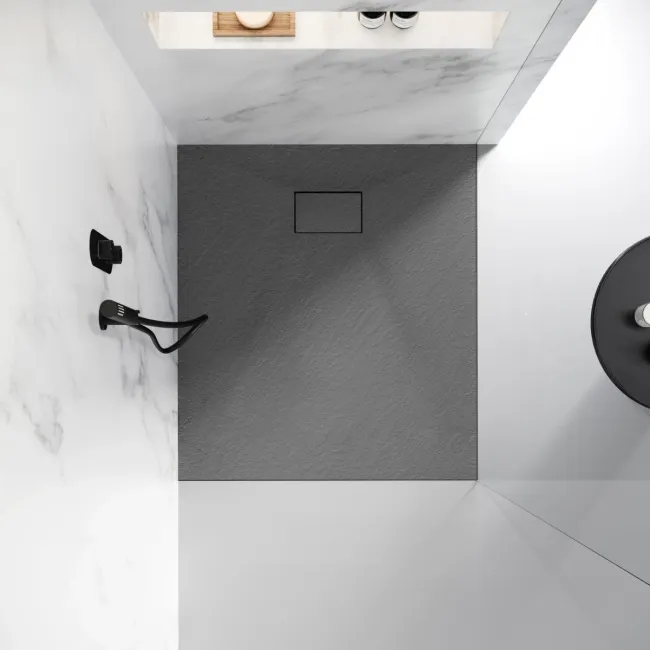 Berlin Rectangular Dark Grey Slate Effect SMC Composite Shower Tray 1000x700mm