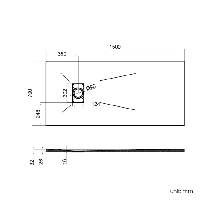 Berlin Rectangular Dark Grey Slate Effect SMC Composite Shower Tray 1500x700mm