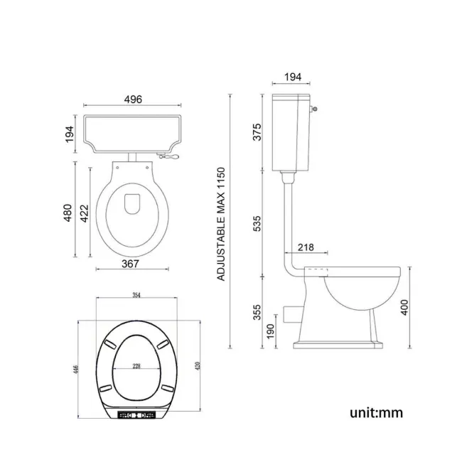 Hudson Traditional Close Coupled Toilet With Low-level Cistern & Pedestal Basin Set - Double Tap Hole
