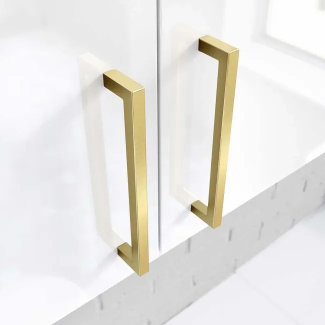 Harper Gloss White Wall Hung Cabinet 600x600mm - Brushed Brass Accents