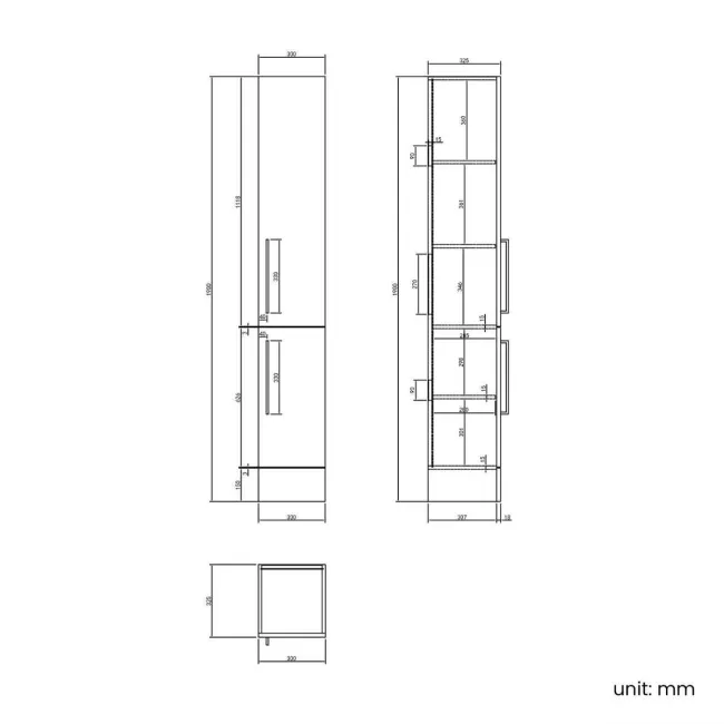 Harper Stone Grey Floor Standing Tall Cabinet 1900x300mm - Brushed Brass Accents  