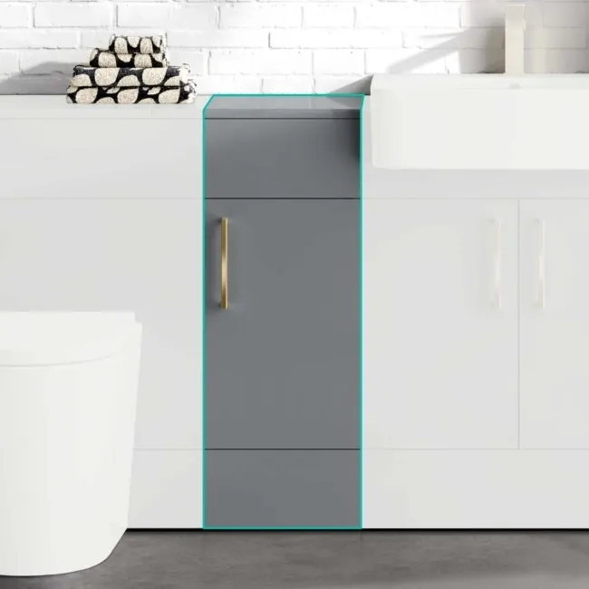 Harper Stone Grey Side Cabinet Unit 300mm - Brushed Brass Accents