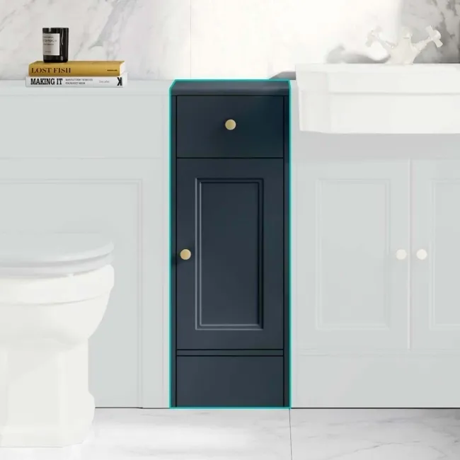 Monaco Inky Blue Side Cabinet Unit 300mm - Brushed Brass Accents