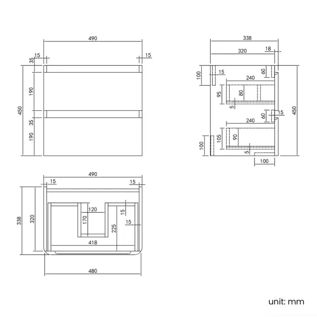 Corsica Gloss White Wall Hung Slimline Basin Drawer Vanity 500mm
