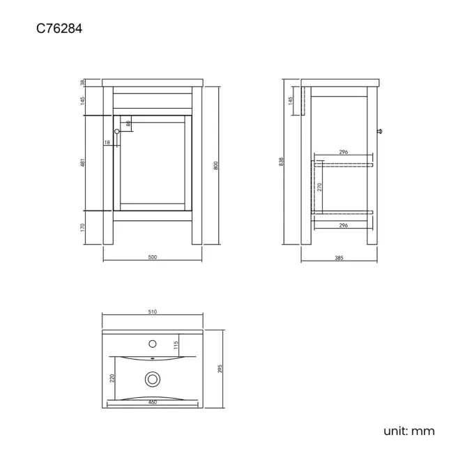 Bermuda Dove Grey Basin Vanity 500mm