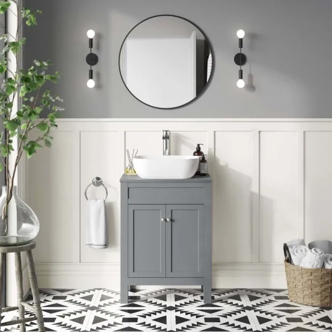 Bermuda Dove Grey Vanity With Curved Counter Top Basin 600mm