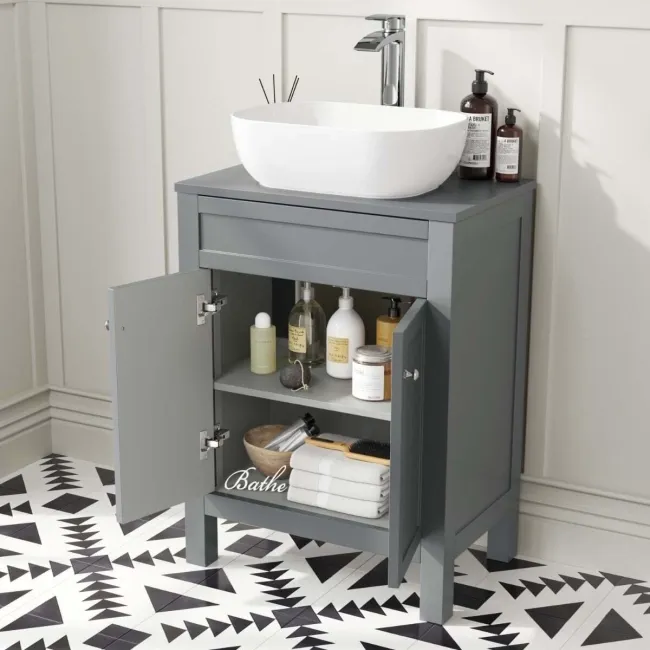 Bermuda Dove Grey Vanity With Curved Counter Top Basin 600mm