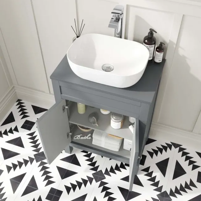 Bermuda Dove Grey Vanity With Curved Counter Top Basin 600mm