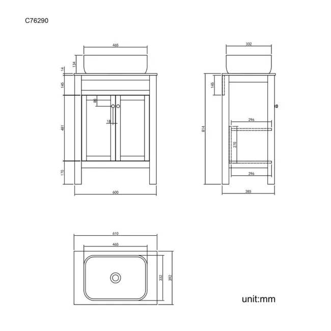 Bermuda Dove Grey Vanity With Curved Counter Top Basin 600mm