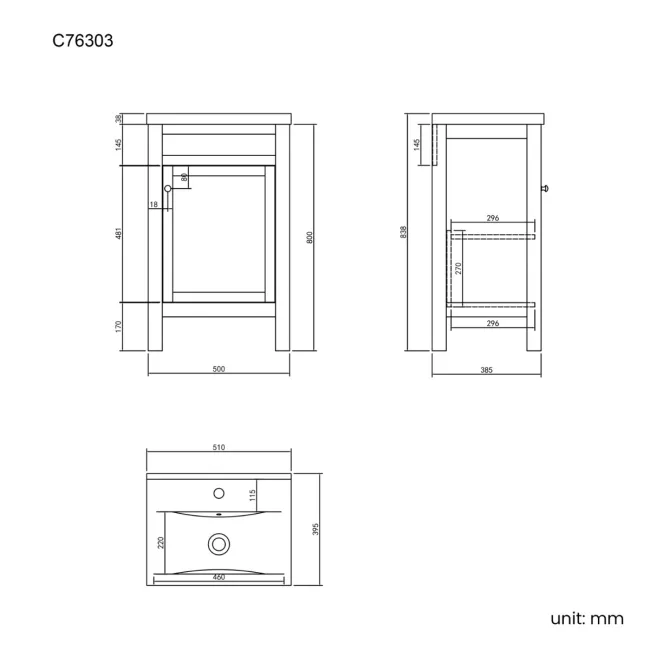 Bermuda Chalk White Basin Vanity 500mm