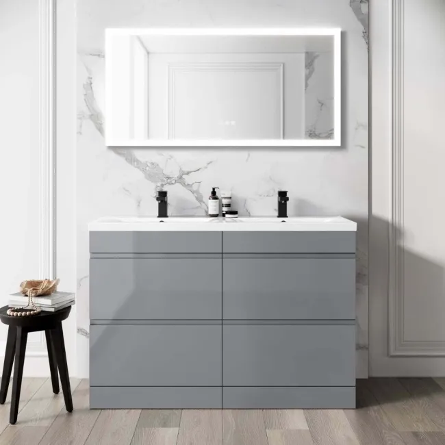 Trent Stone Grey Double Basin Drawer Vanity 1200mm
