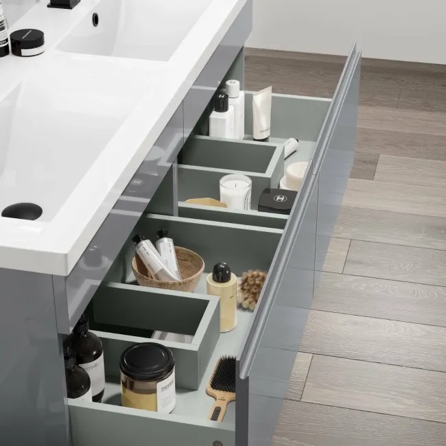 Trent Stone Grey Wall Hung Double Basin Drawer Vanity 1200mm