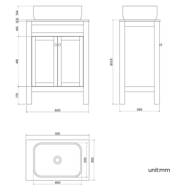 Bermuda Dove Grey Vanity with Marble Top & Curved Counter Top Basin 600mm