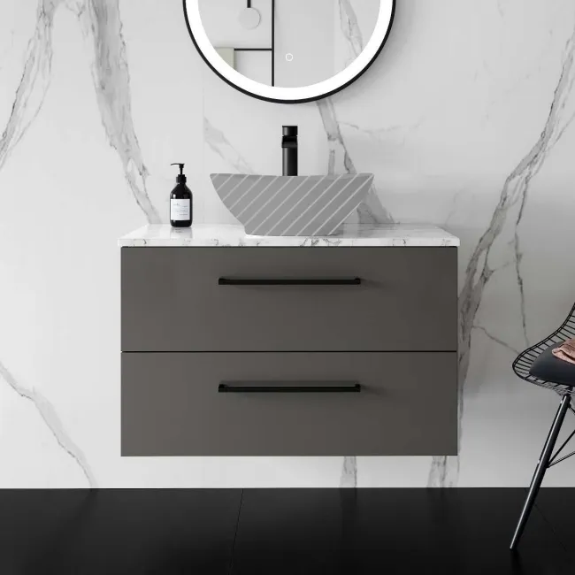 Elba Graphite Grey Wall Hung Drawer 800mm Excludes Counter Top Basin - Black Accents