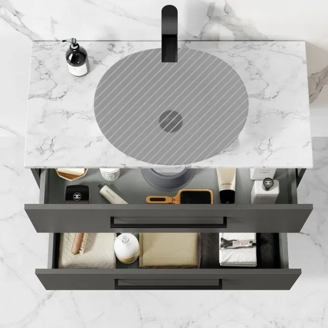 Elba Graphite Grey Wall Hung Drawer 800mm Excludes Counter Top Basin - Black Accents