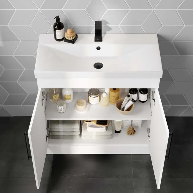 Avon Gloss White Basin Vanity 800mm - Black Accents