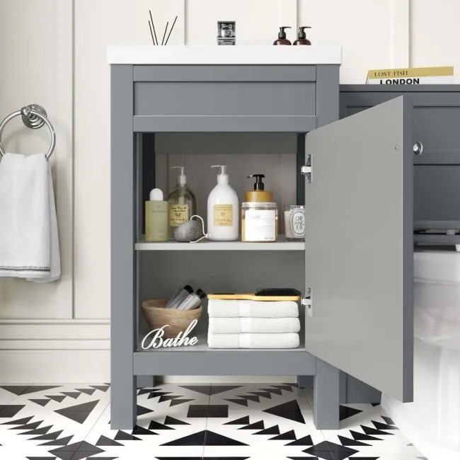 Bermuda Dove Grey Combination Vanity Basin and Hudson Toilet with Wooden Seat 1000mm