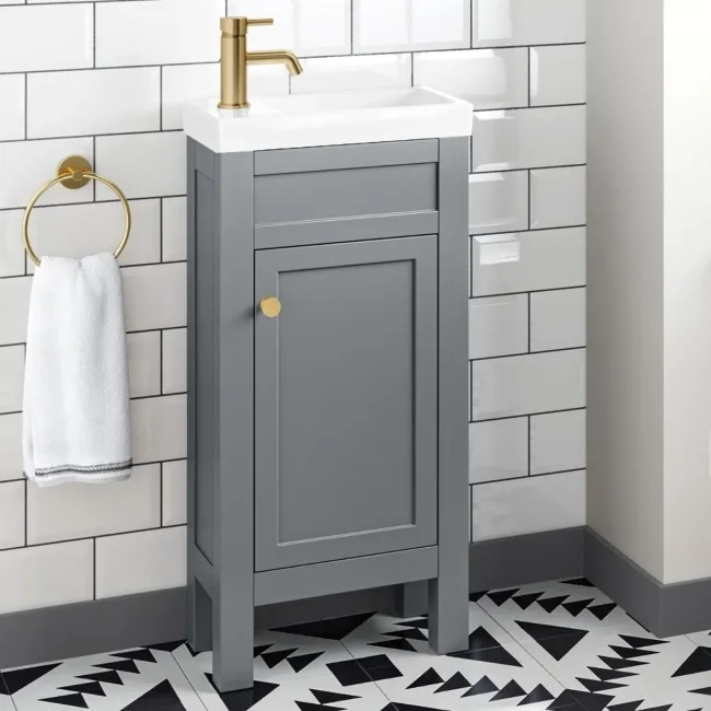 Bermuda Dove Grey Cloakroom Basin Vanity 400mm - Brushed Brass Accents