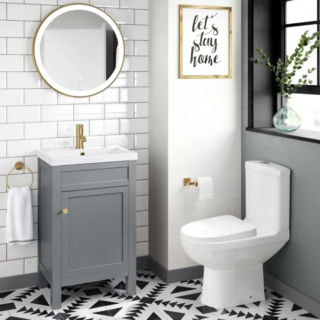 Bermuda Dove Grey Basin Vanity 500mm - Brushed Brass Accents