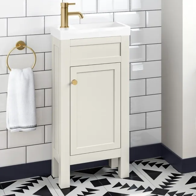 Bermuda Chalk White Cloakroom Basin Vanity 400mm - Brushed Brass Accents