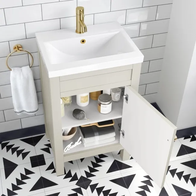 Bermuda Chalk White Basin Vanity 500mm - Brushed Brass Accents