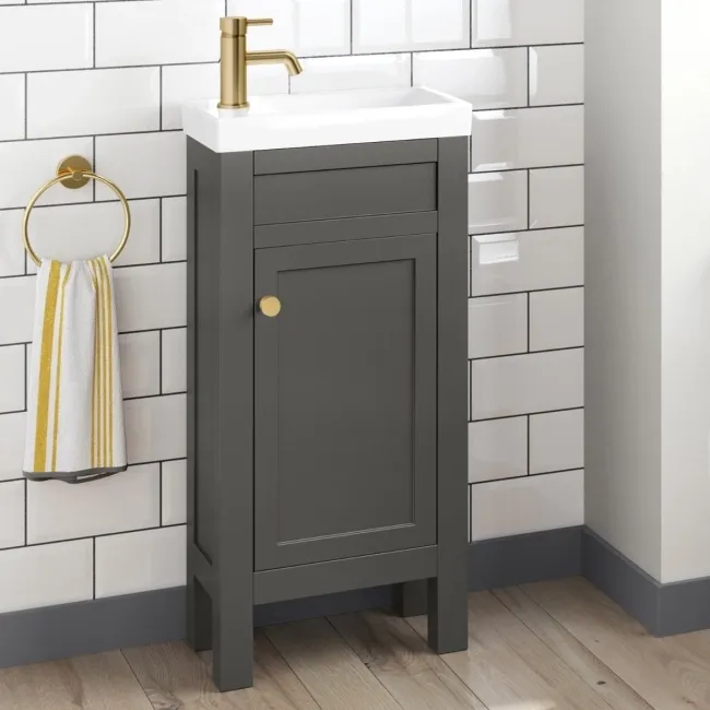 Bermuda Graphite Grey Cloakroom Basin Vanity 400mm - Brushed Brass Accents