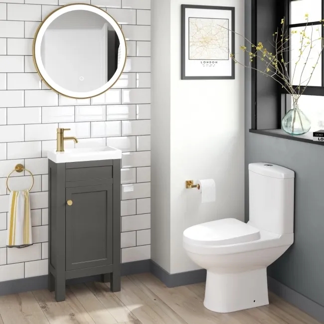 Bermuda Graphite Grey Cloakroom Basin Vanity 400mm - Brushed Brass Accents